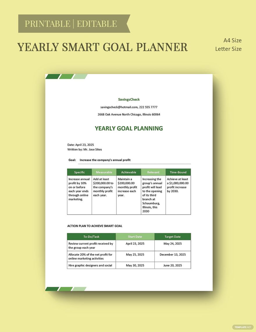 Yearly Smart Goal Planner Template
