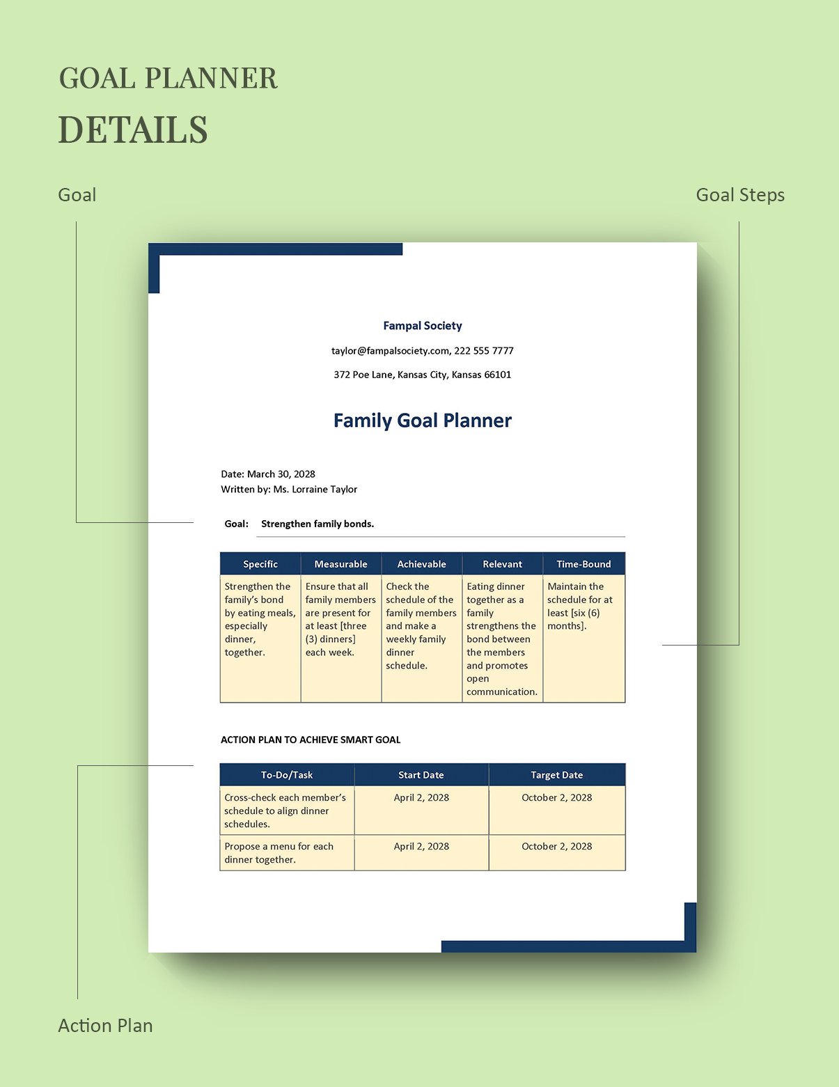 Family Goal Planner Template
