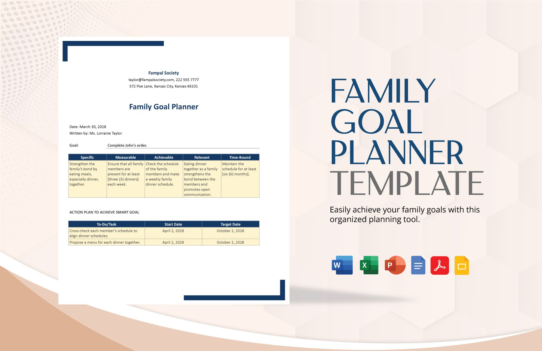 Family Goal Planner Template in Word, Google Docs, Excel, PDF, PowerPoint, Google Slides