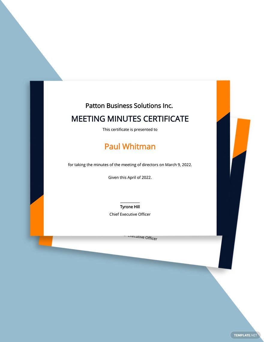 Certificate of Minutes of Meeting of Directors Template