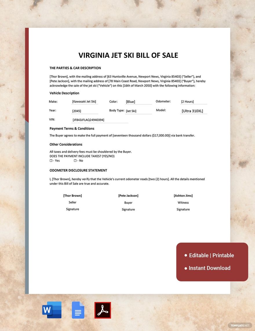 Jet Ski Bill of Sale