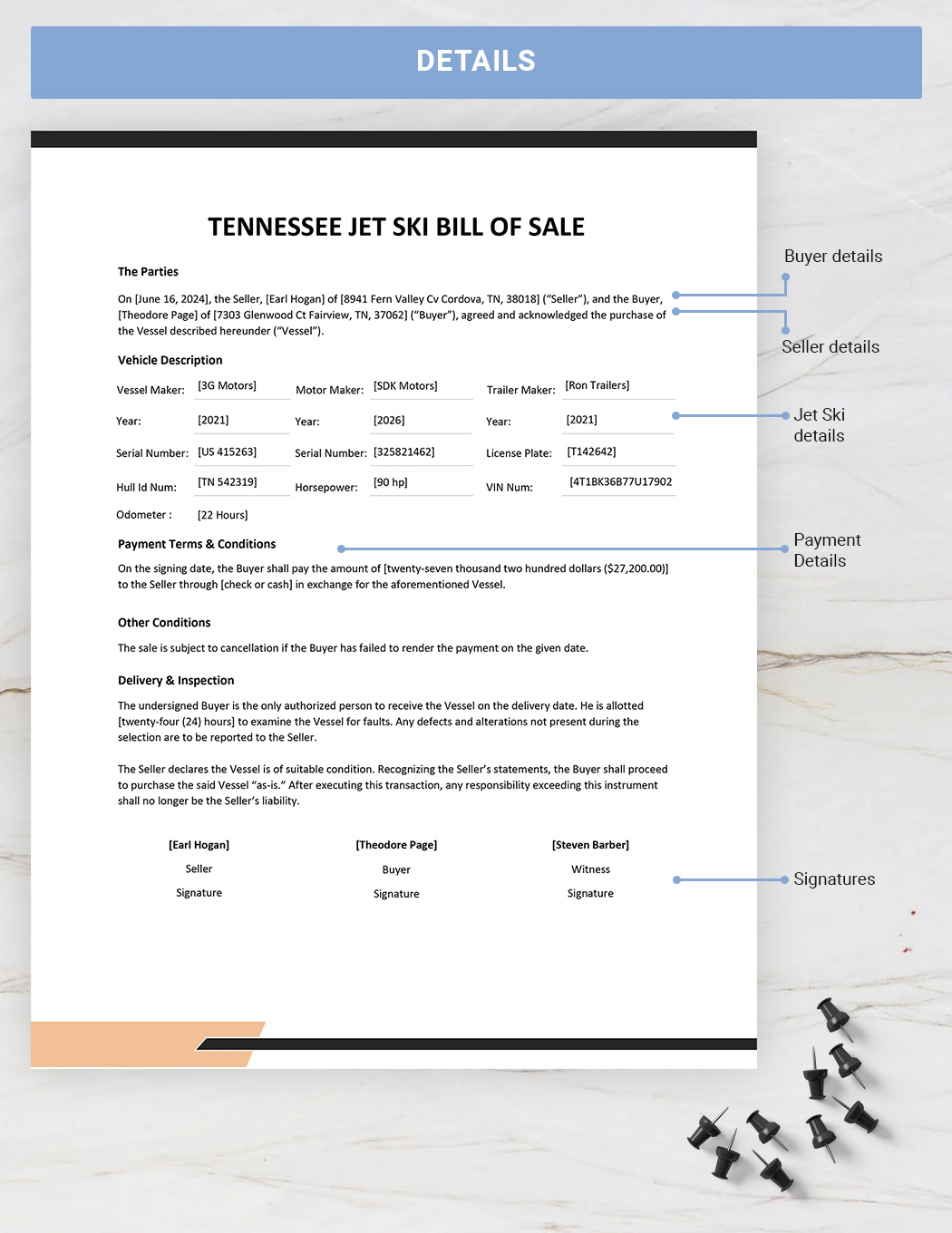 Tennessee Jet Ski Bill of Sale Template