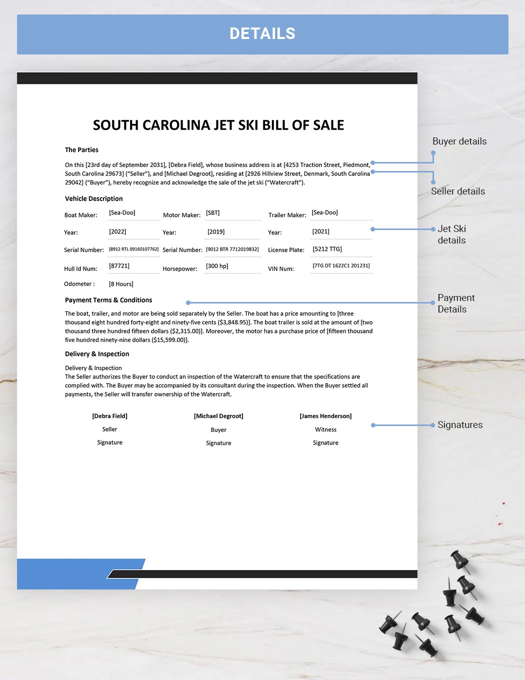 South Carolina Jet Ski Bill Of Sale Form Template
