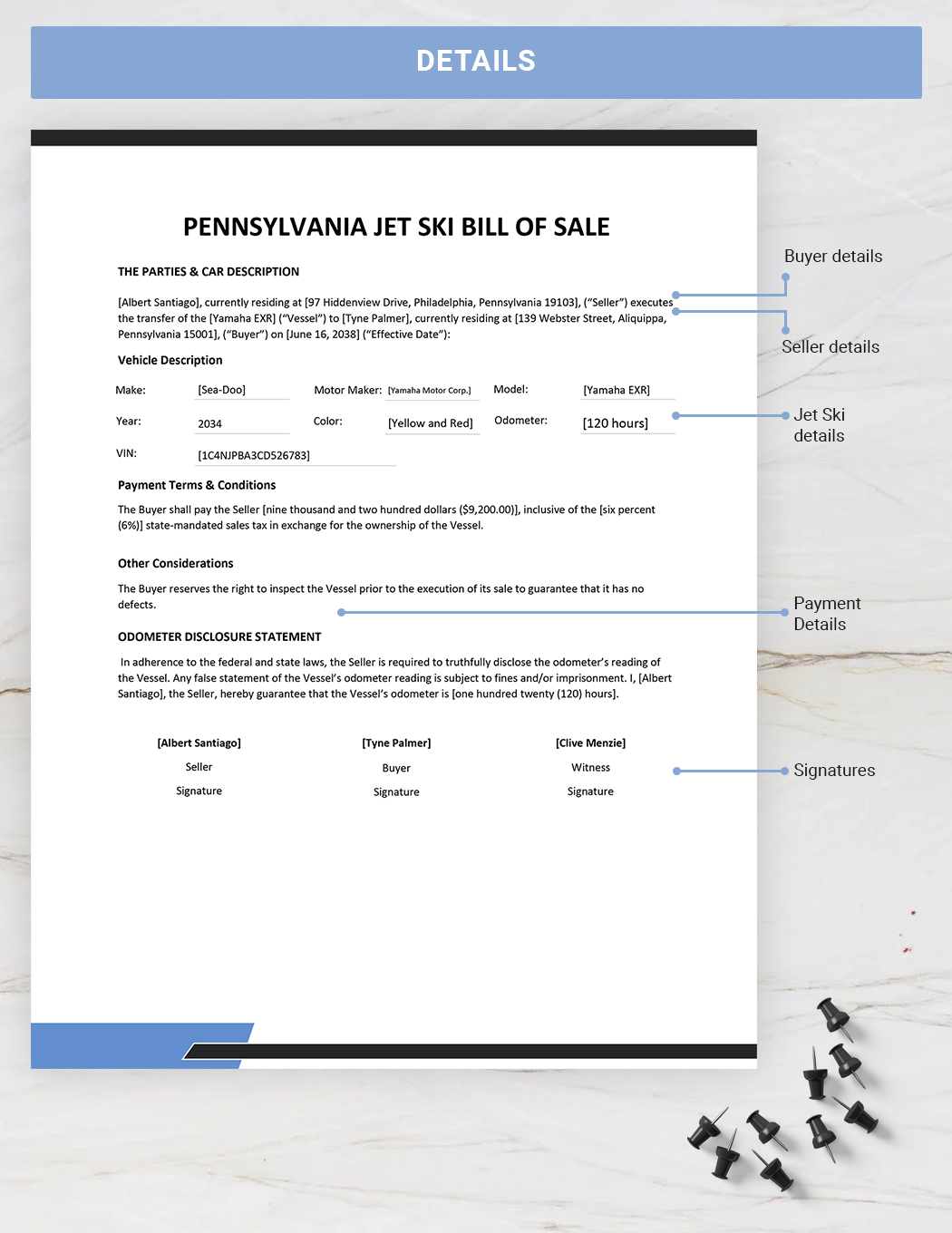 Pennsylvania Jet Ski Bill of Sale Template