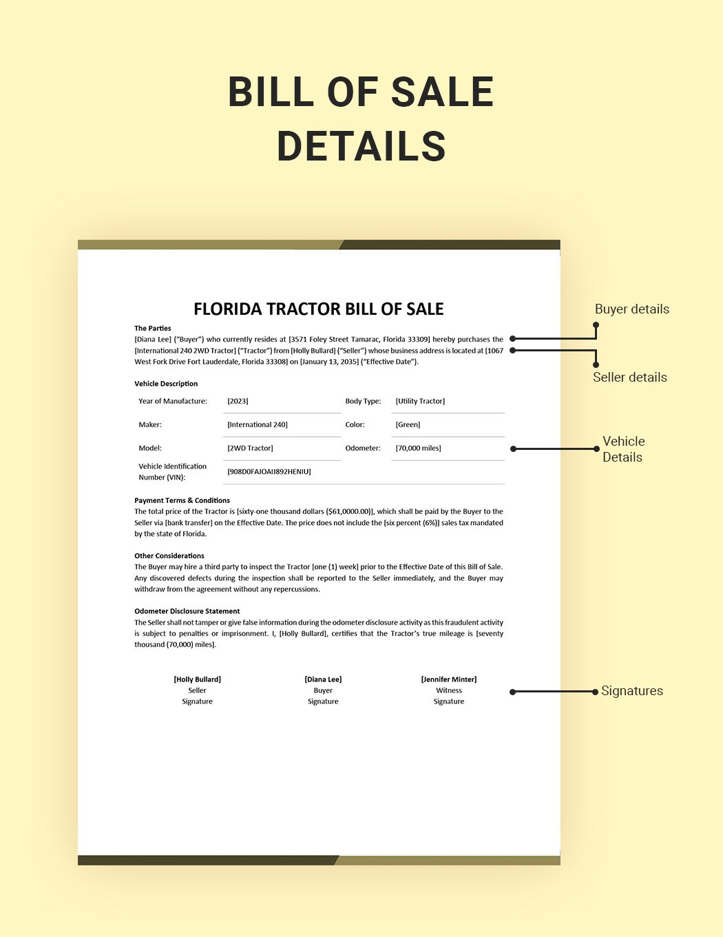 Florida Tractor Bill of Sale Template
