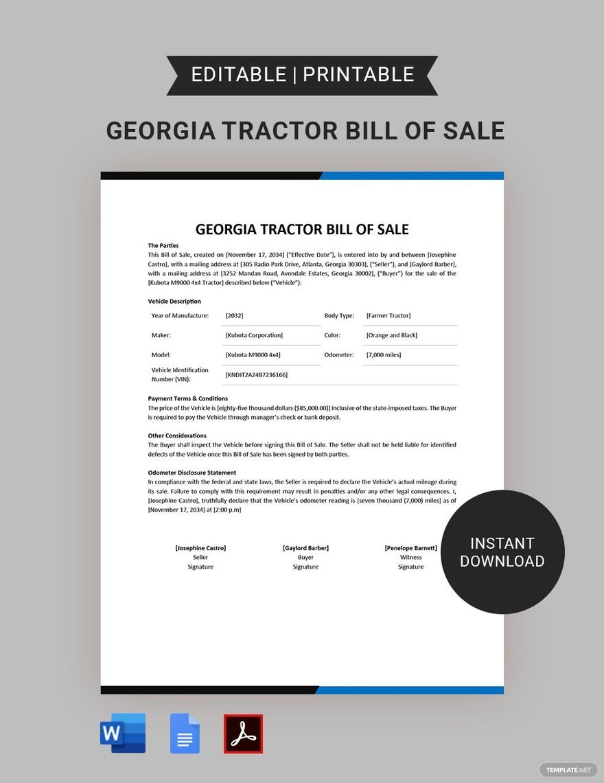 Georgia Tractor Bill of Sale Template