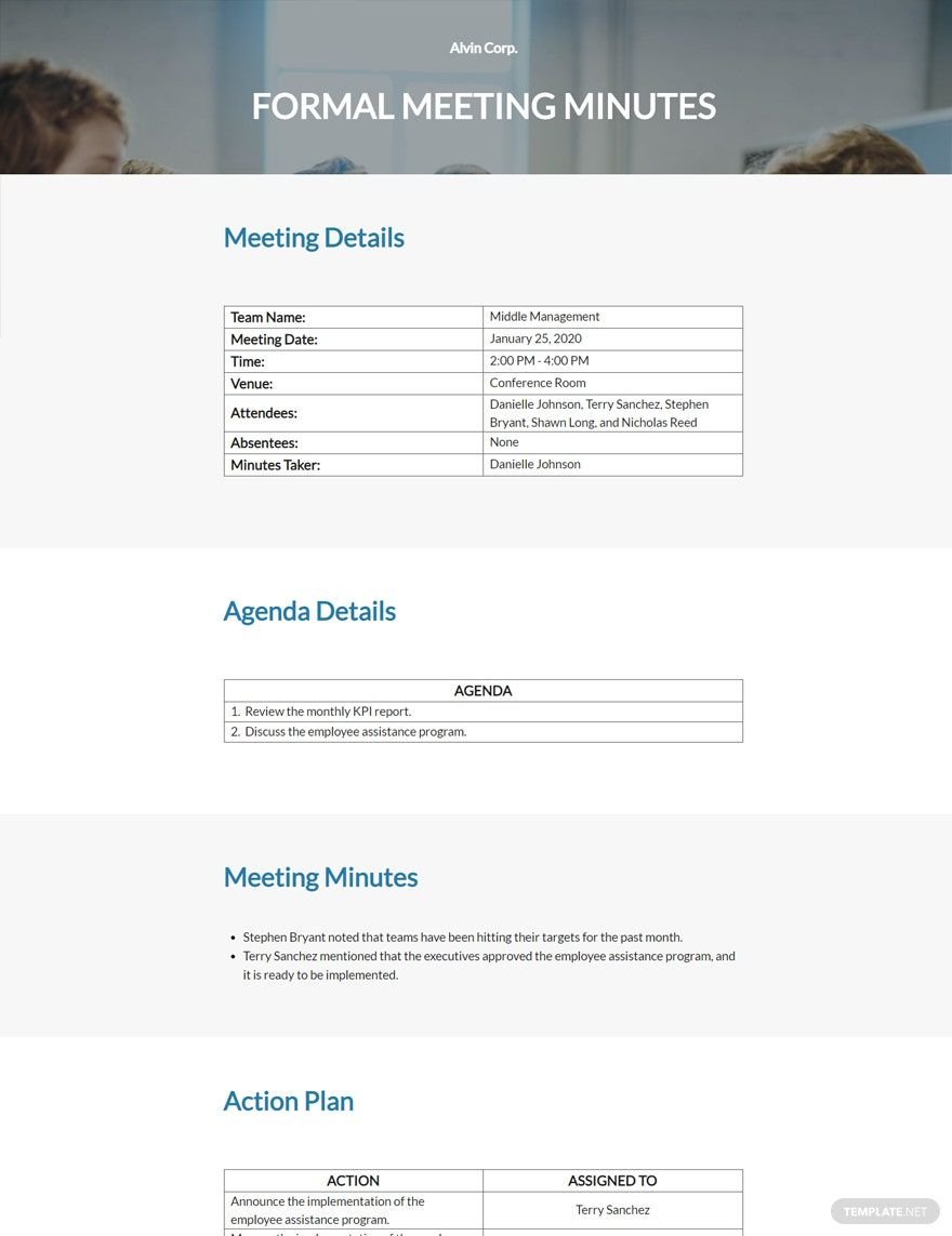 Minutes for a Formal Meeting Template