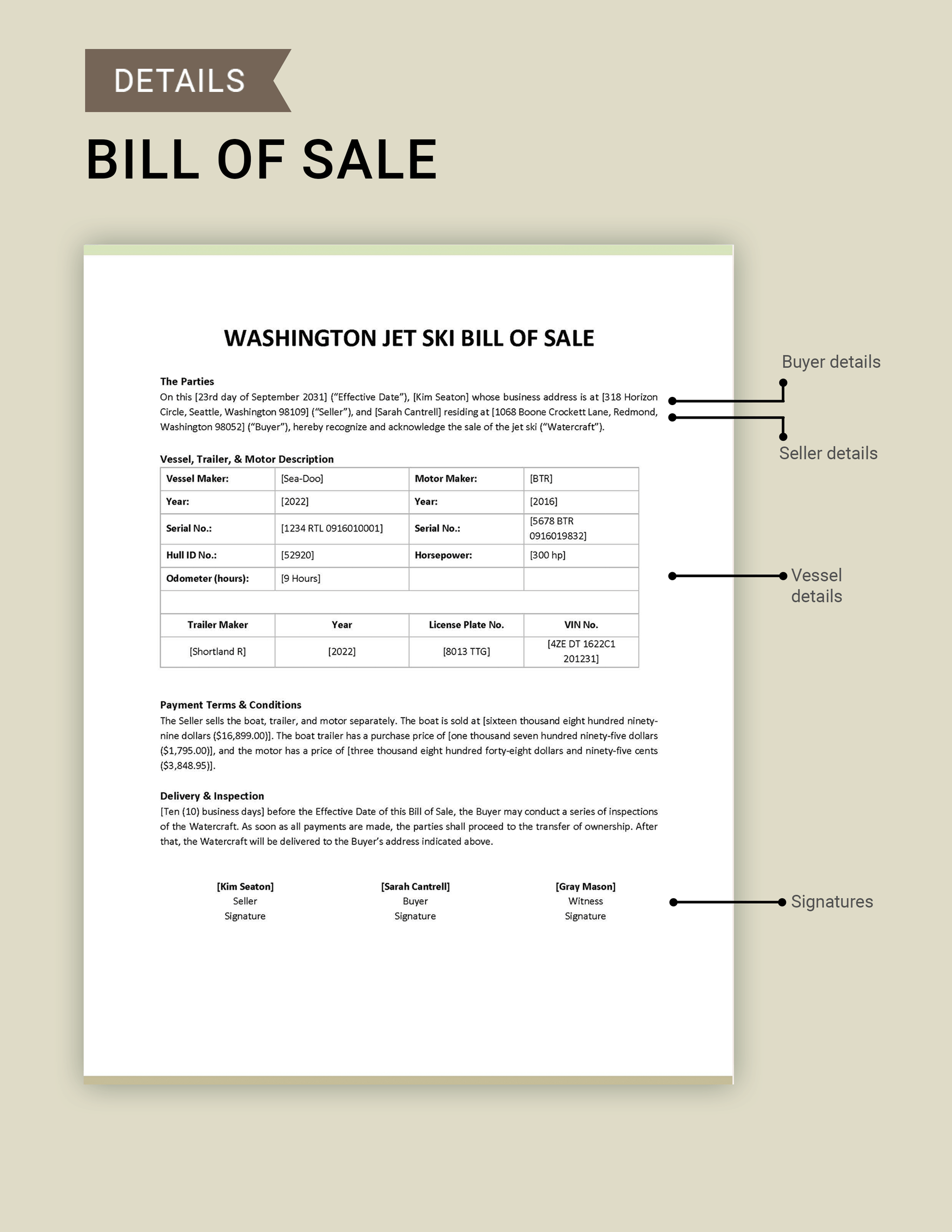 Washington Jet Ski Bill of Sale Template