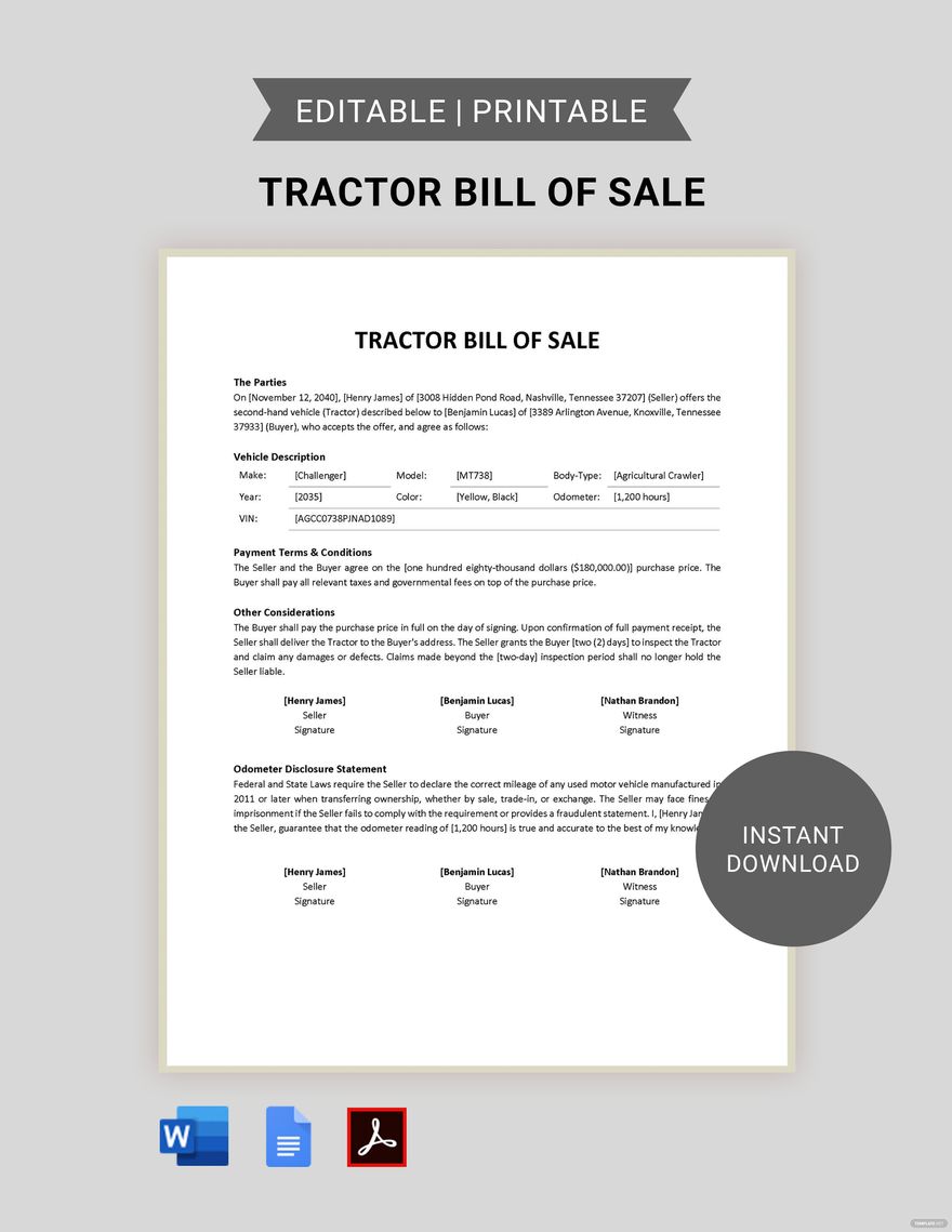 FREE Tractor Bill Of Sale Templates Download In Word Google Docs