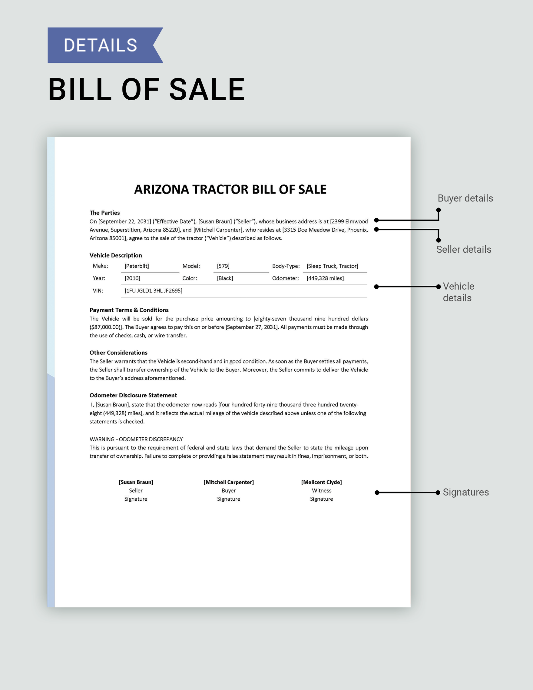 Arizona Tractor Bill of Sale Template