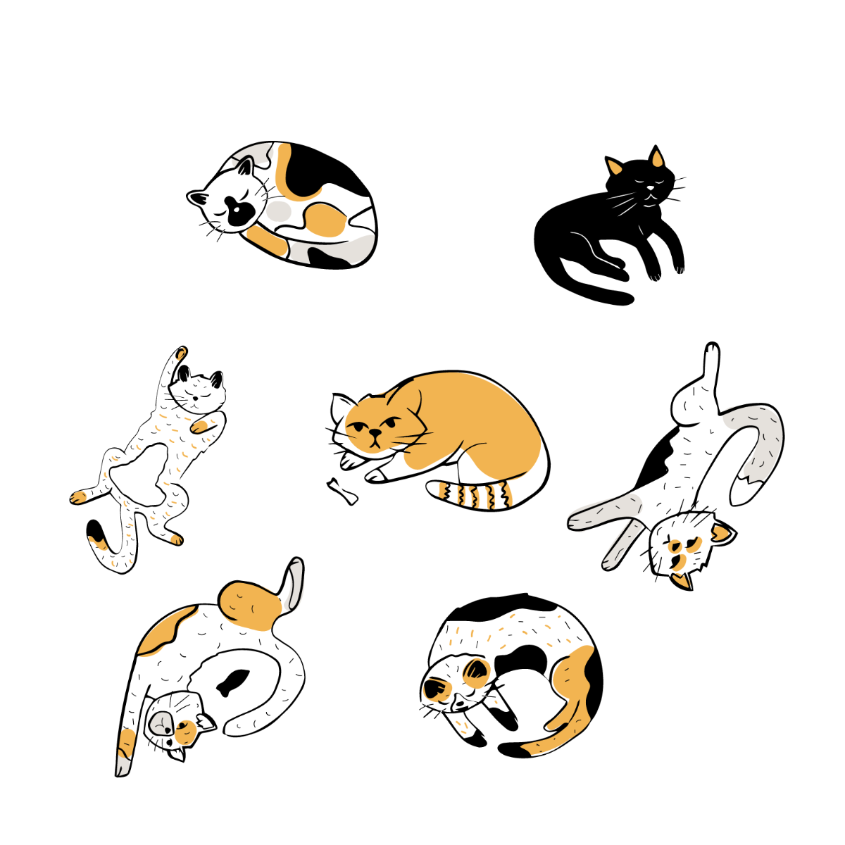 Cute Cat Doodle Vector Template