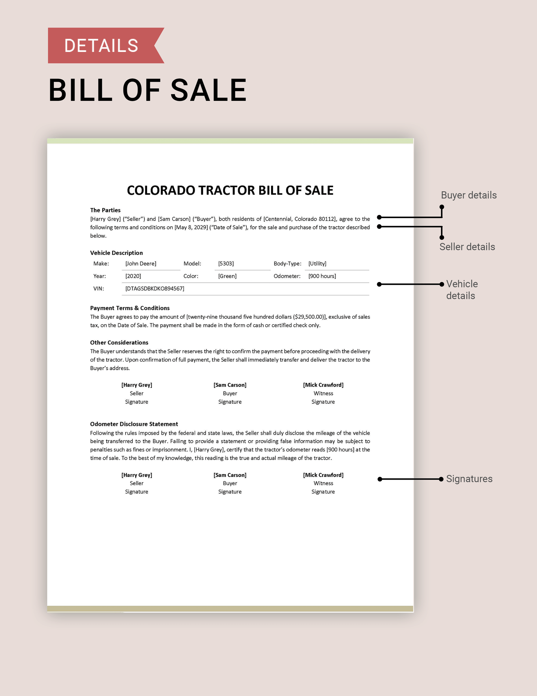 Colorado Tractor Bill of Sale Template