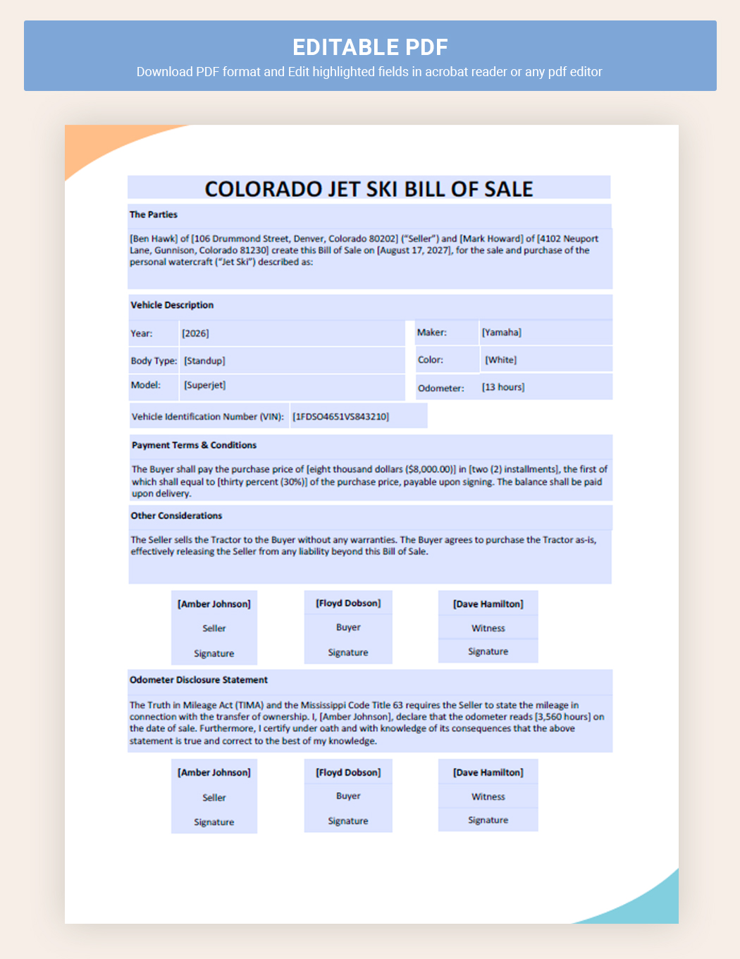 Mississippi Tractor Bill Of Sale Form Template