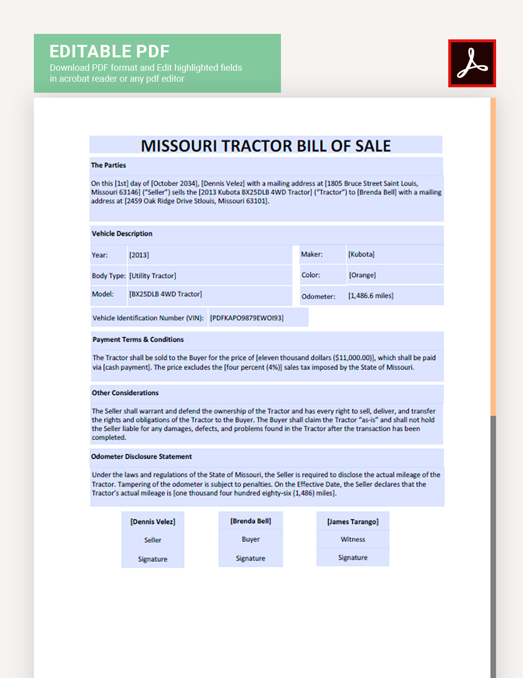 Missouri Tractor Bill Of Sale Template