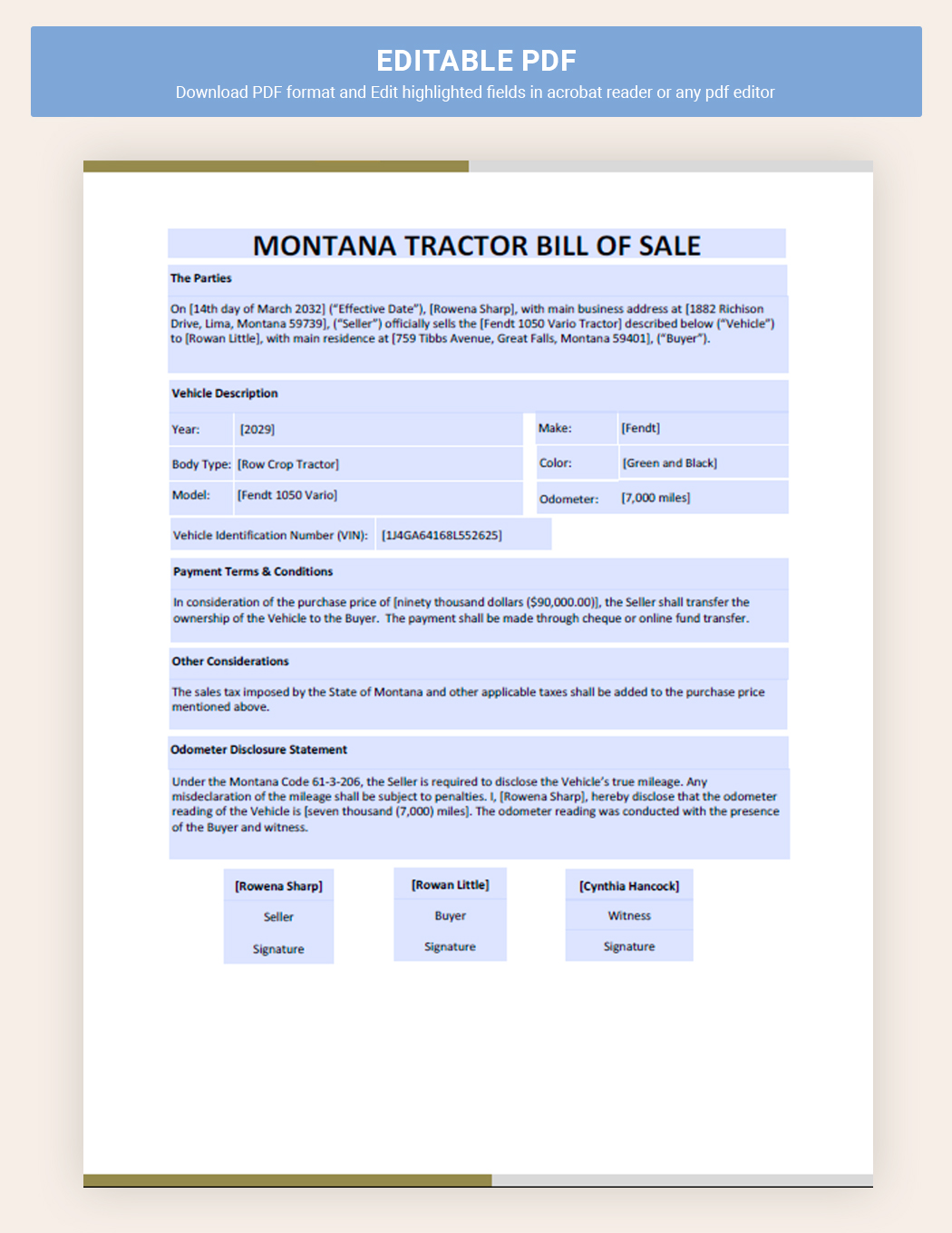 Montana Tractor Bill Of Sale Template