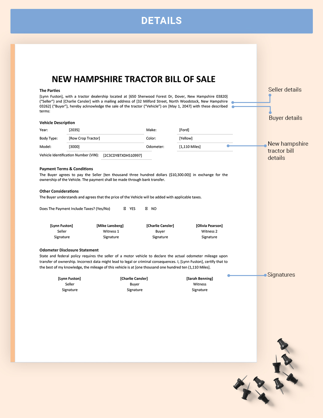 New Hampshire Tractor Bill Of Sale Template