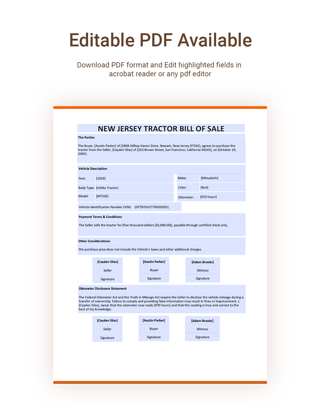New Jersey Tractor Bill Of Sale Template