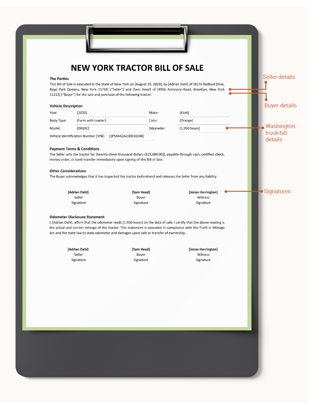 New York Tractor Bill Of Sale Form Template