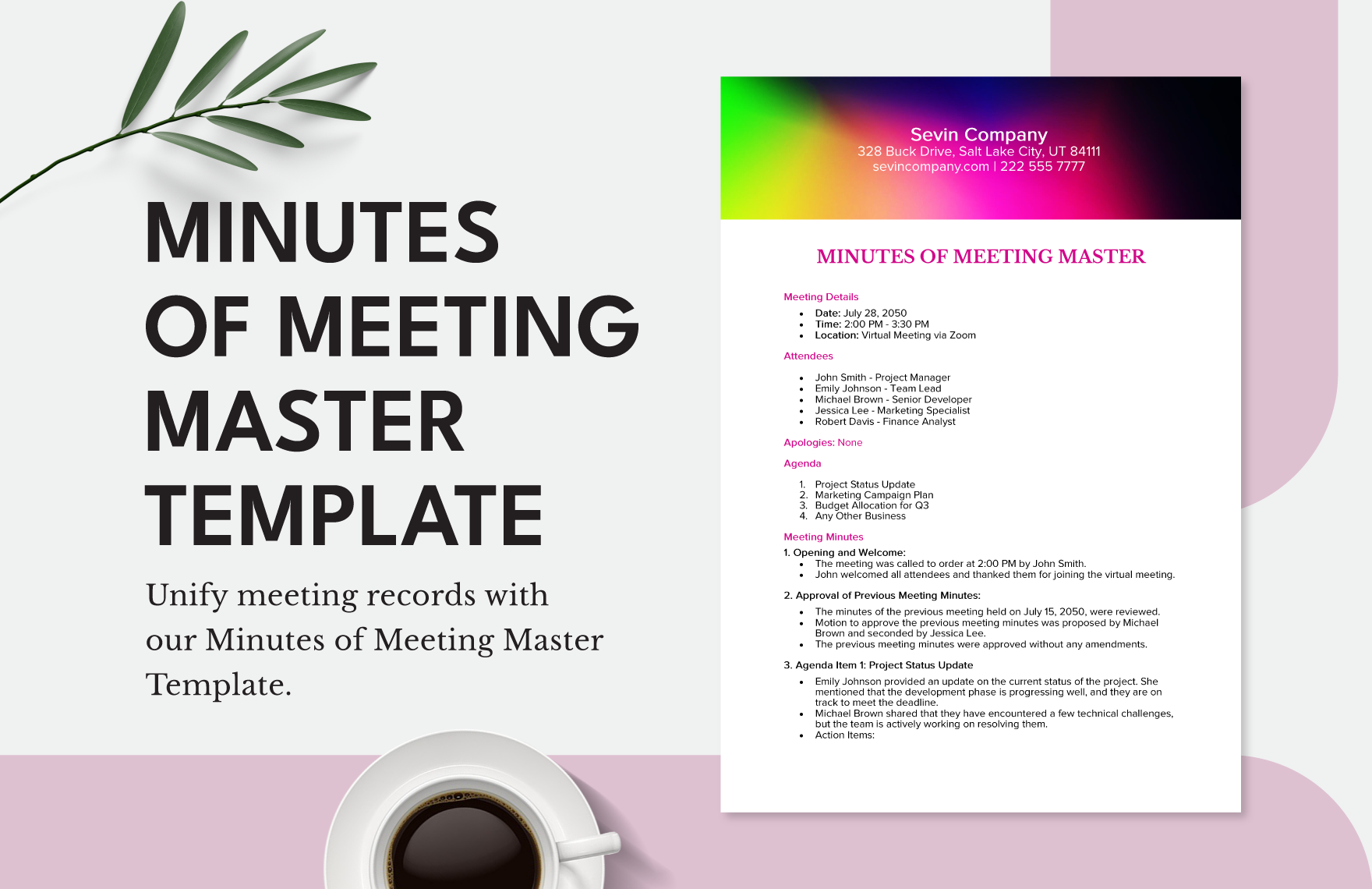 Minutes of Meeting Master Template in Word, Google Docs, PDF, Apple Pages