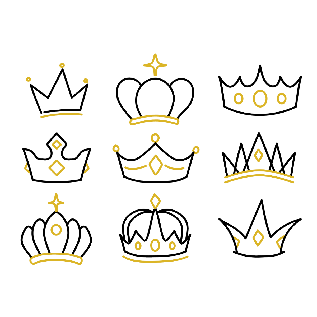 Crown Doodle Vector Template