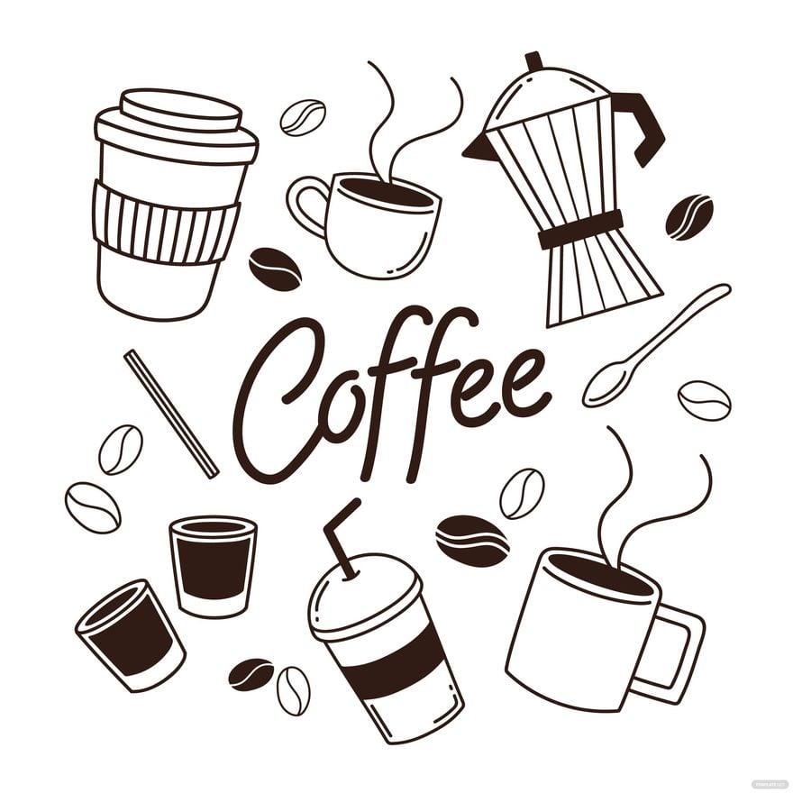Coffee Doodle Vector in Illustrator, EPS, SVG, JPG, PNG