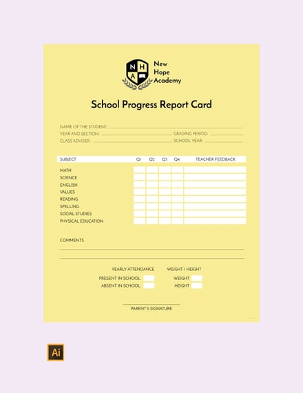 free school progress report card template 440x570