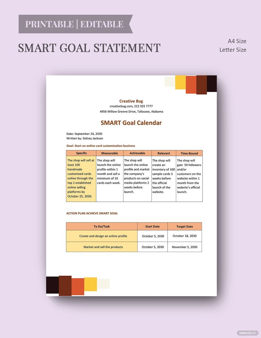 Smart Goals Calendar Template in Word, Google Docs, Excel, PDF, PowerPoint, Google Slides