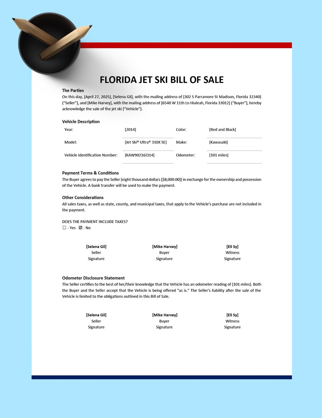 Florida Jet Ski Bill of Sale Template