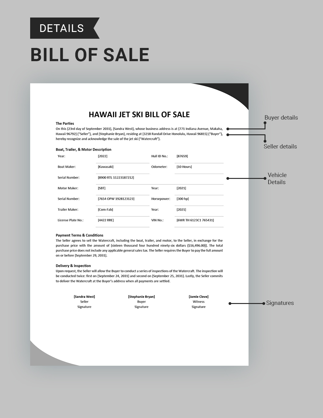Hawaii Jet Ski Bill of Sale Template