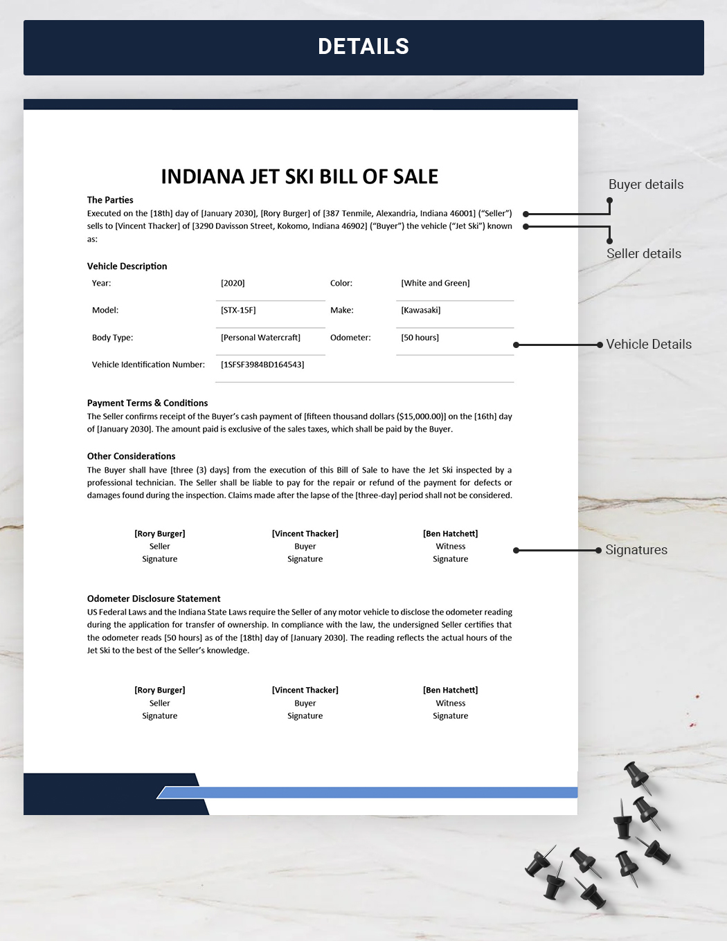 Indiana Jet Ski Bill of Sale Template
