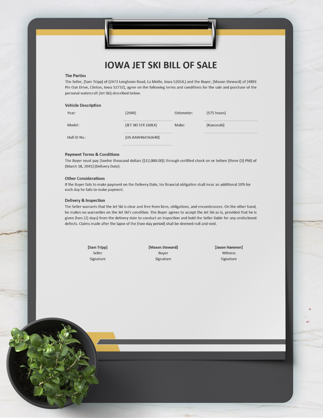 Iowa Jet Ski Bill of Sale Template