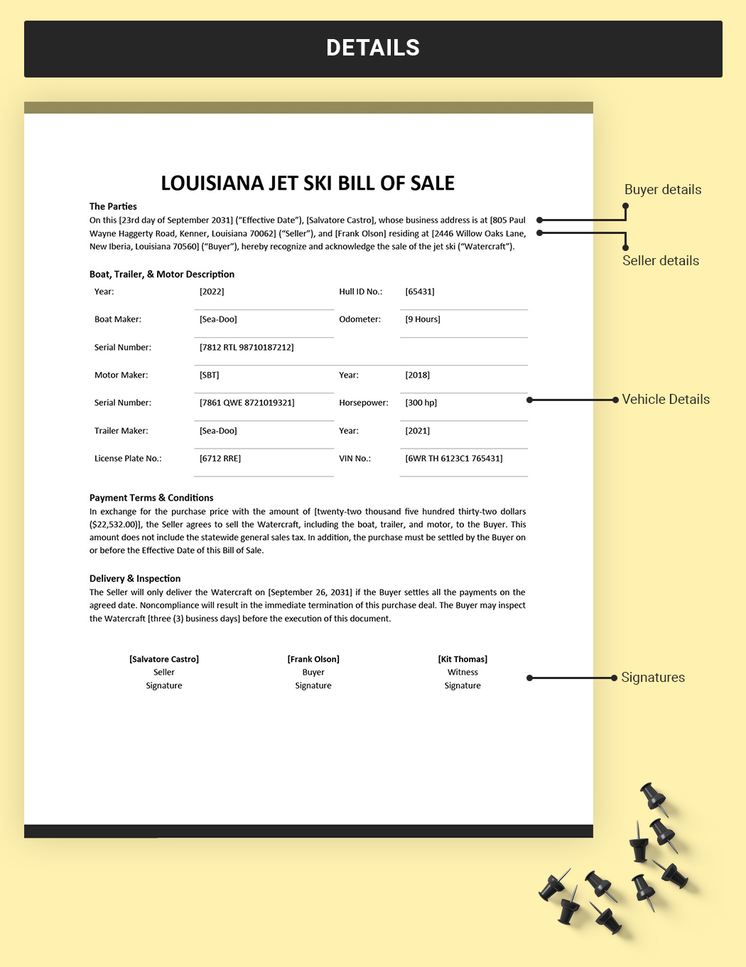Louisiana Jet Ski Bill Of Sale Template