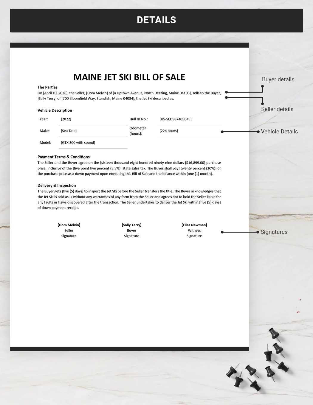 Maine Jet Ski Bill of Sale Template