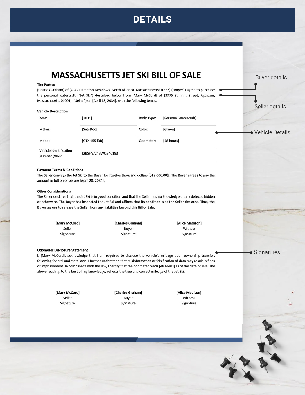 Massachusetts Jet Ski Bill of Sale Template