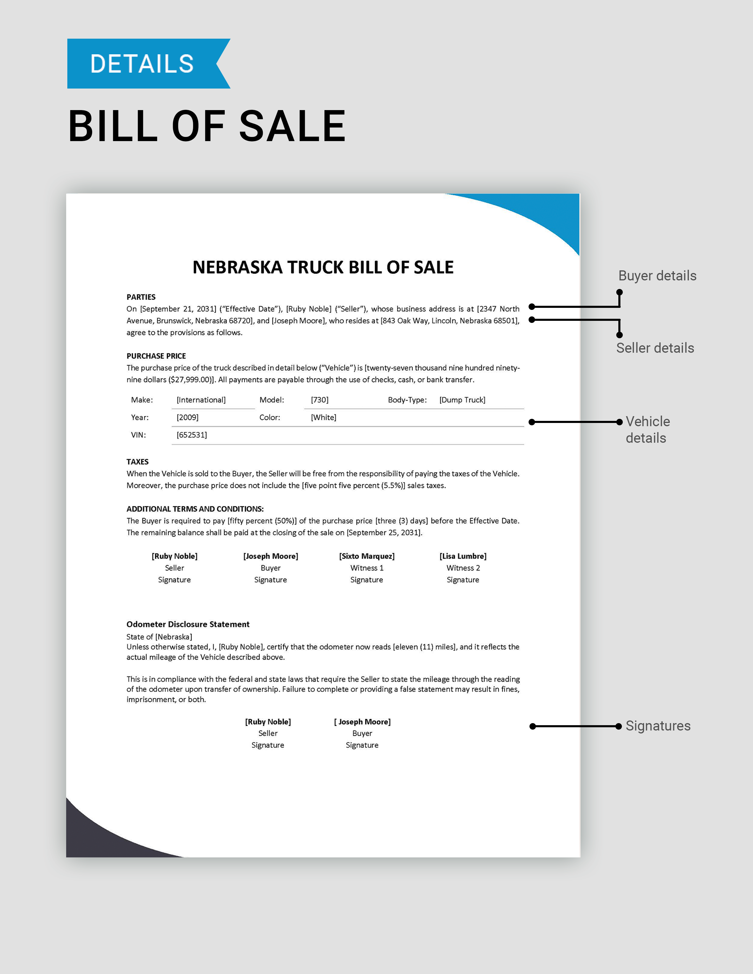 Nebraska Truck Bill of Sale Template Google Docs, Word, PDF