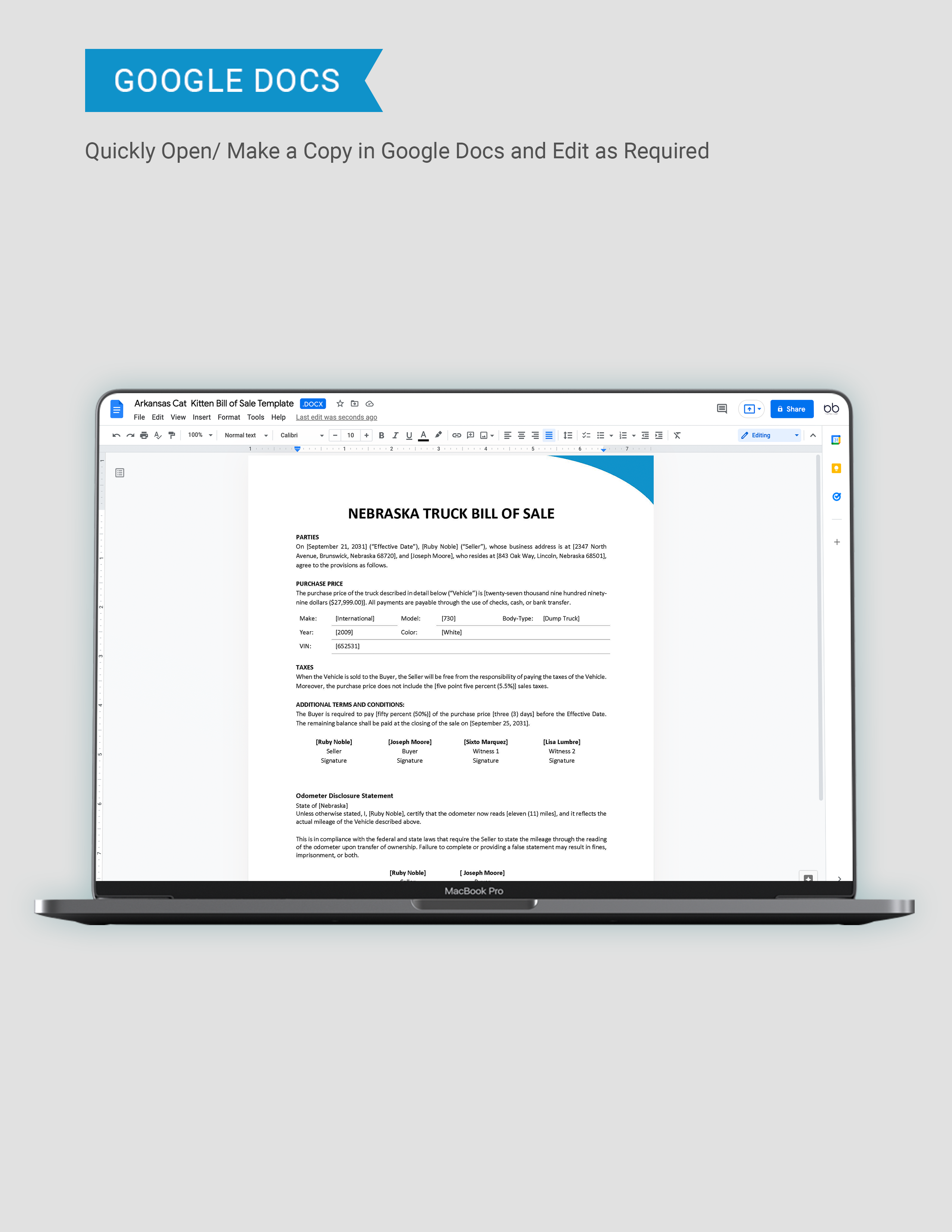 Nebraska Truck Bill of Sale Template Google Docs, Word, PDF