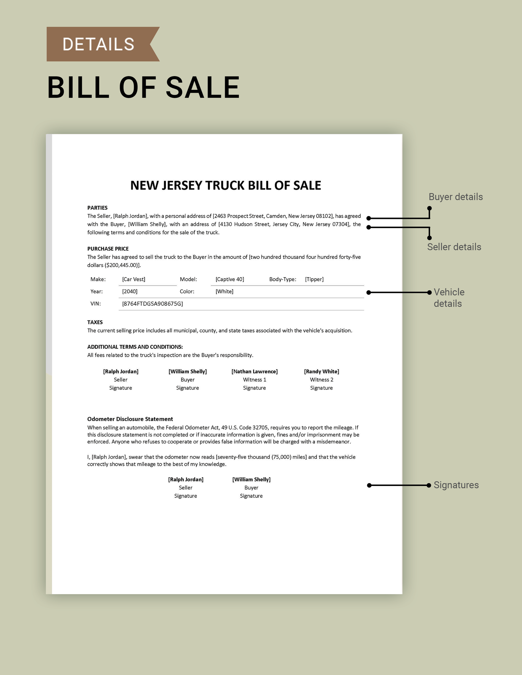 New Jersey Truck Bill of Sale Template