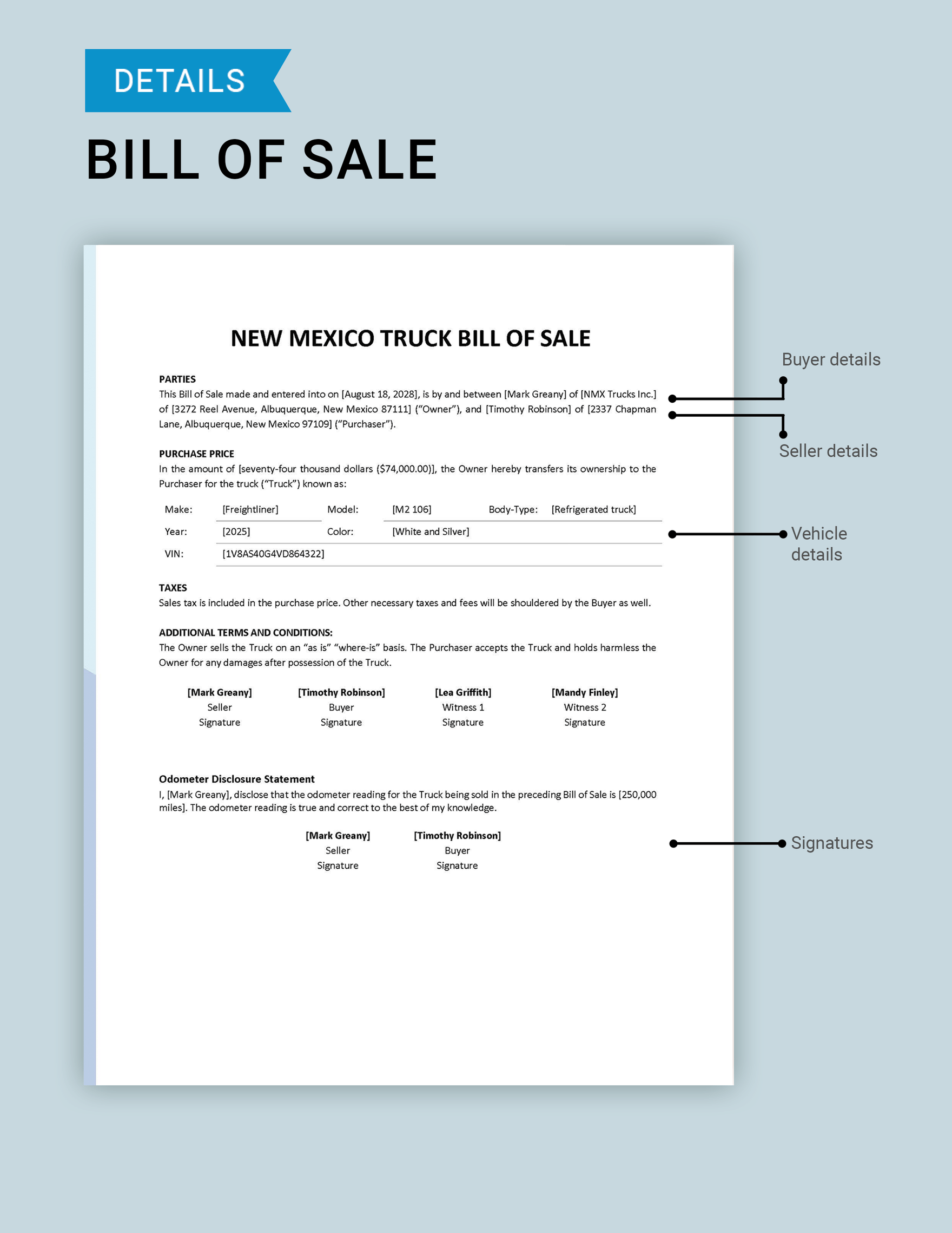 New Mexico Truck Bill of Sale Template