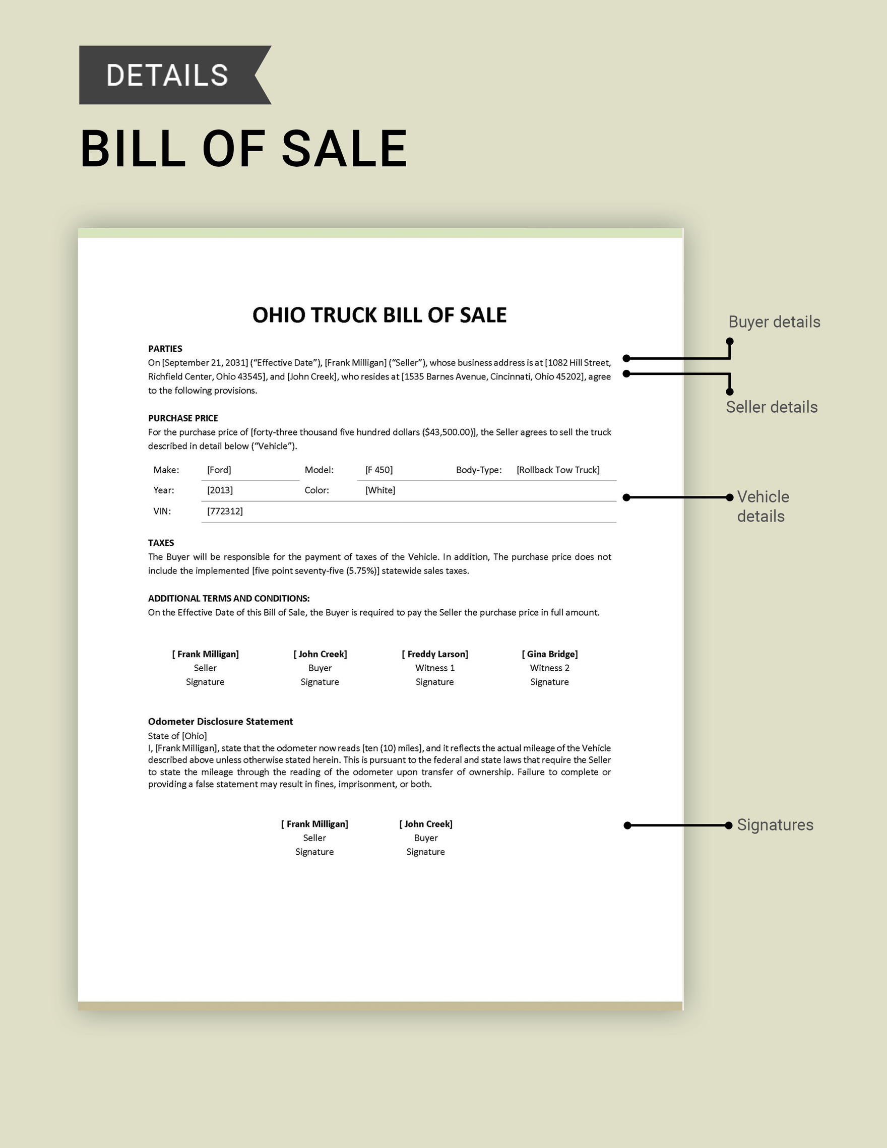 Ohio Truck Bill of Sale Template