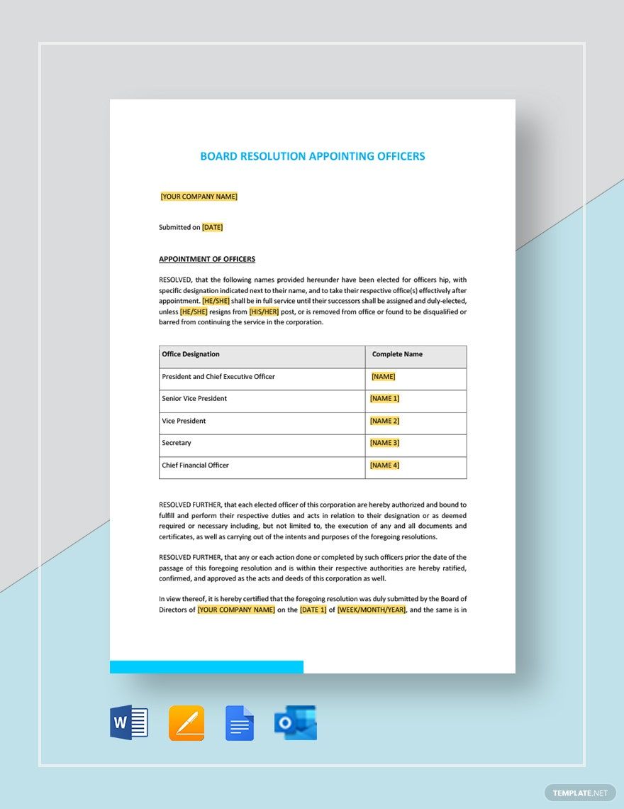 Board Resolution Appointing Officers Template Download In Word 