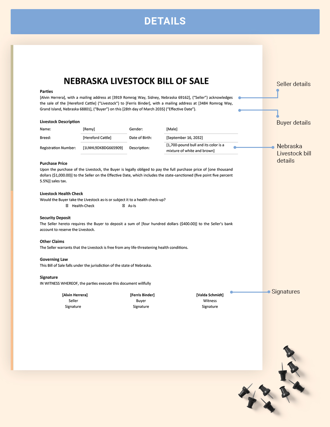 Nebraska Livestock Bill Of Sale Template