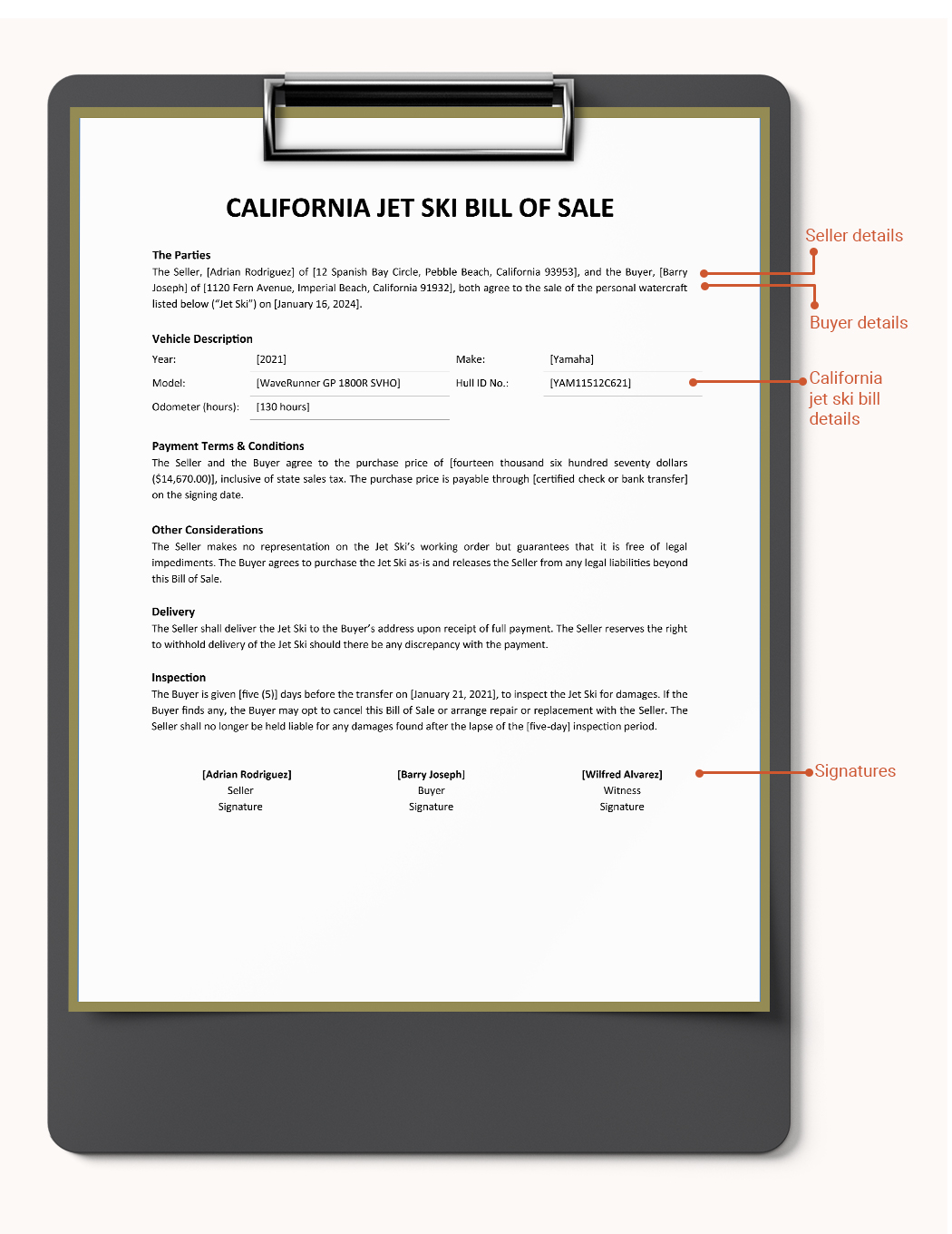 California Jet Ski Bill Of Sale Template