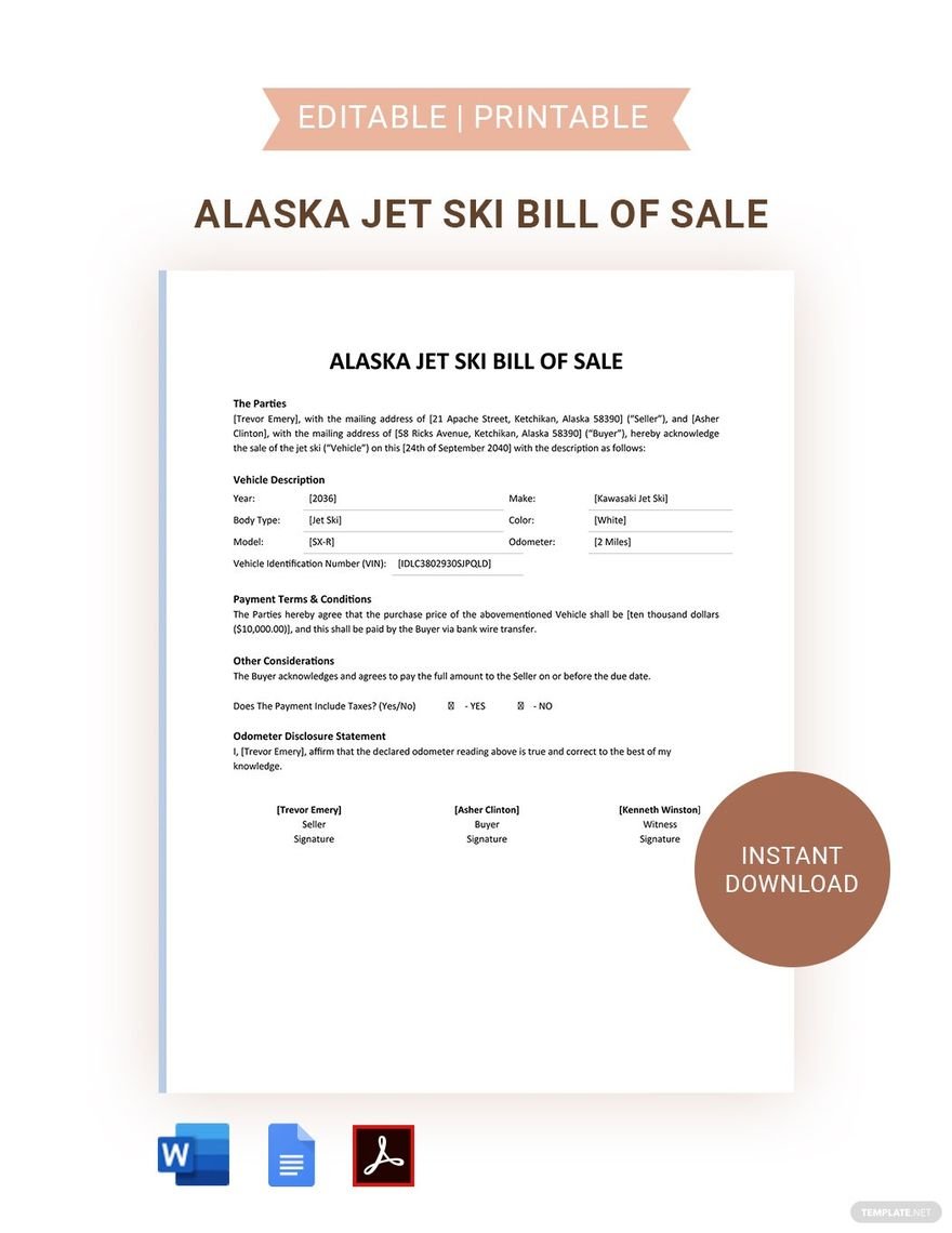 Alaska Jet Ski Bill Of Sale Template