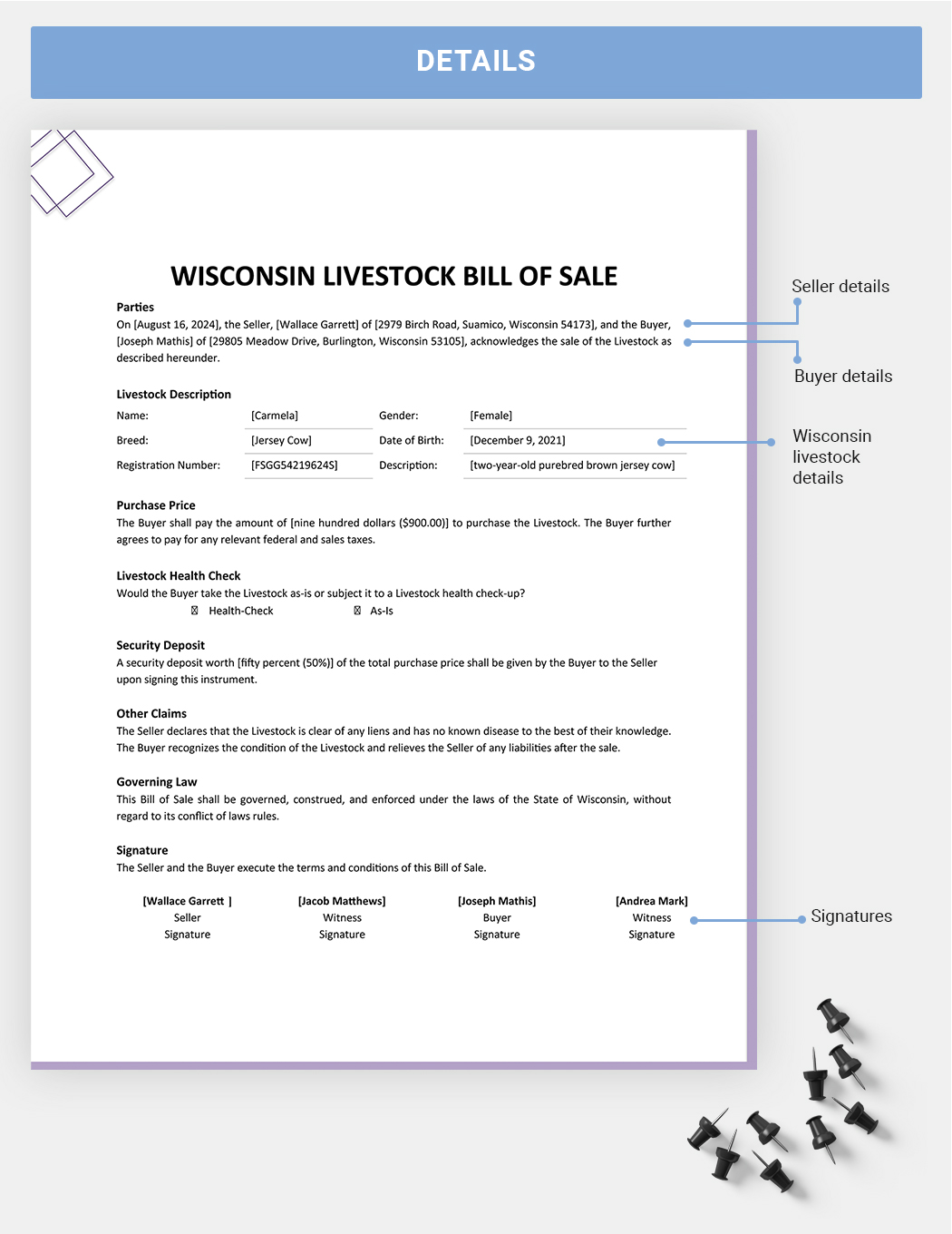 Wisconsin Livestock Bill of Sale Template