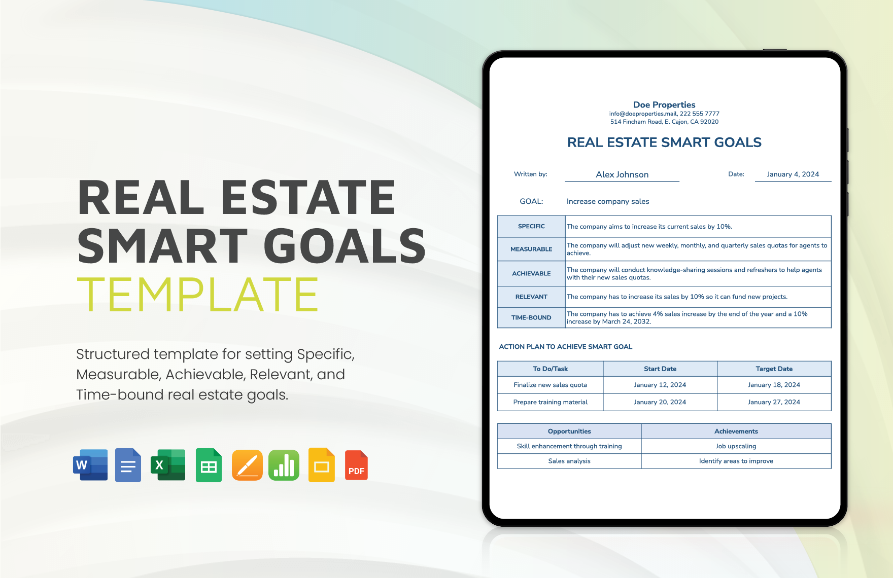 Real Estate SMART Goals Template