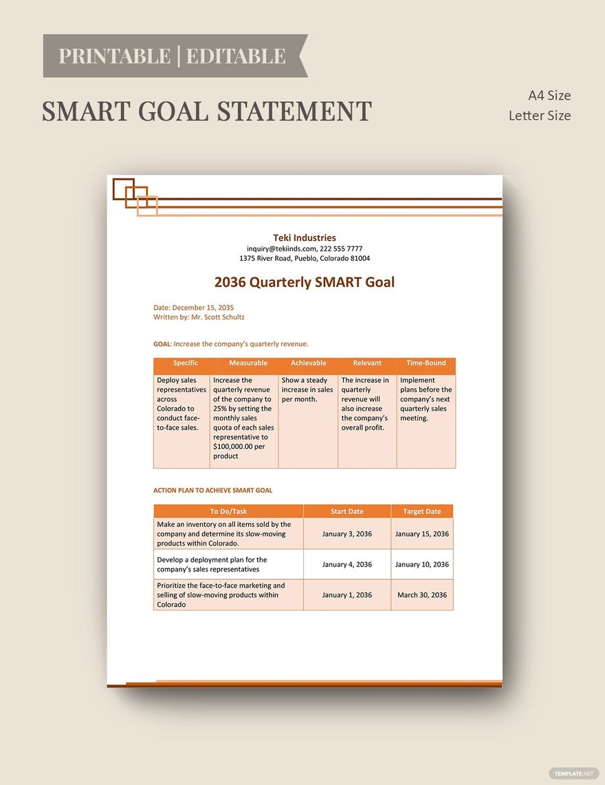 Quarterly Smart Goals Template