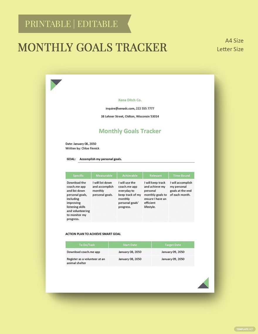 Monthly Goals Tracker Template