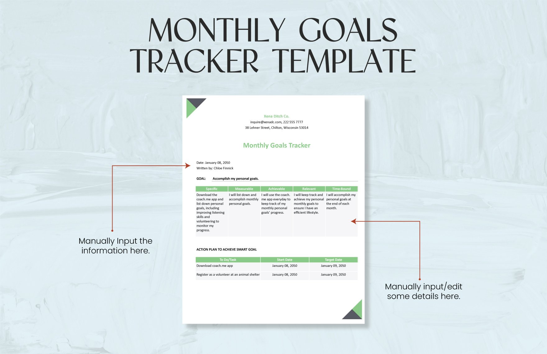 Monthly Goals Tracker Template