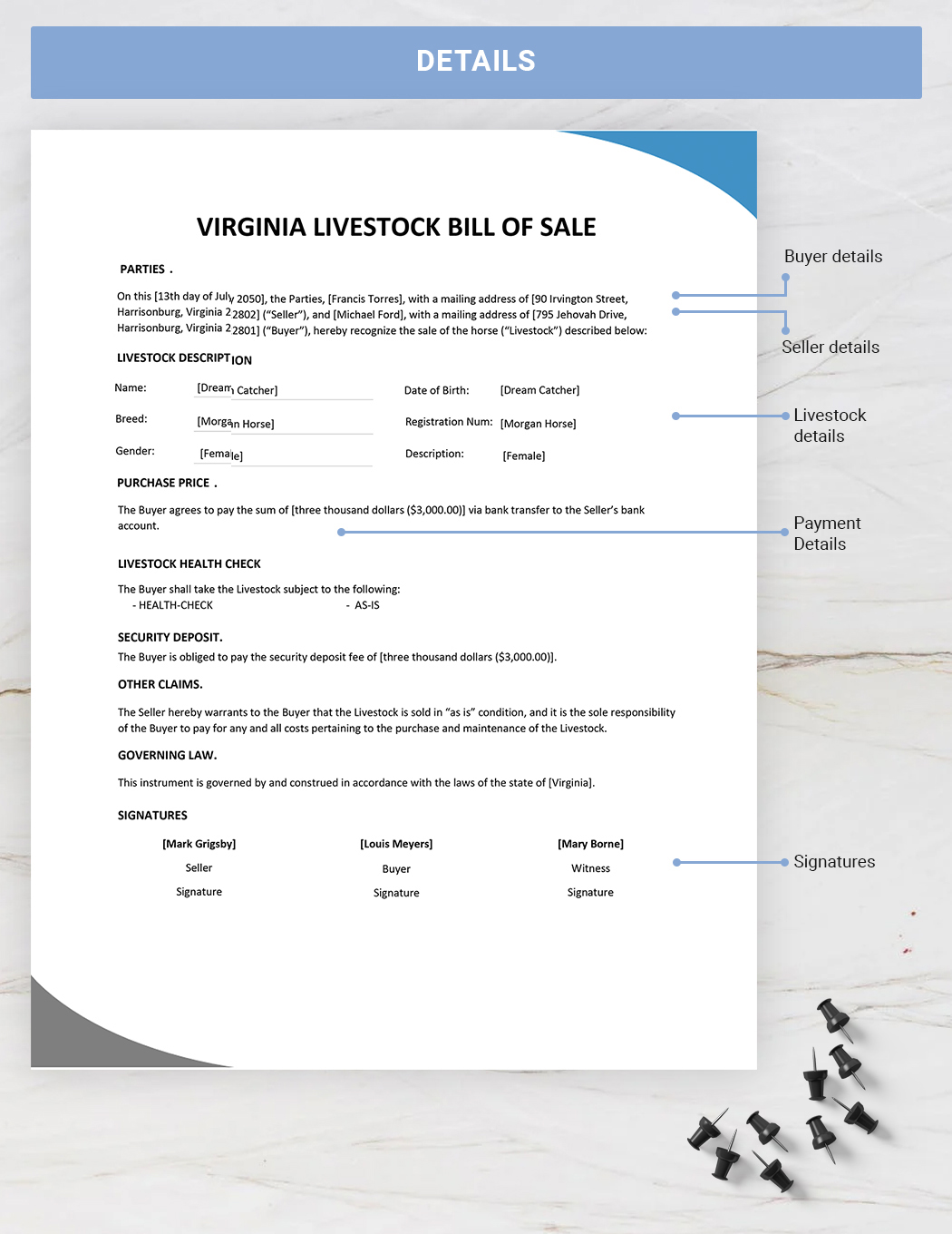 Virginia Livestock Bill of Sale Template