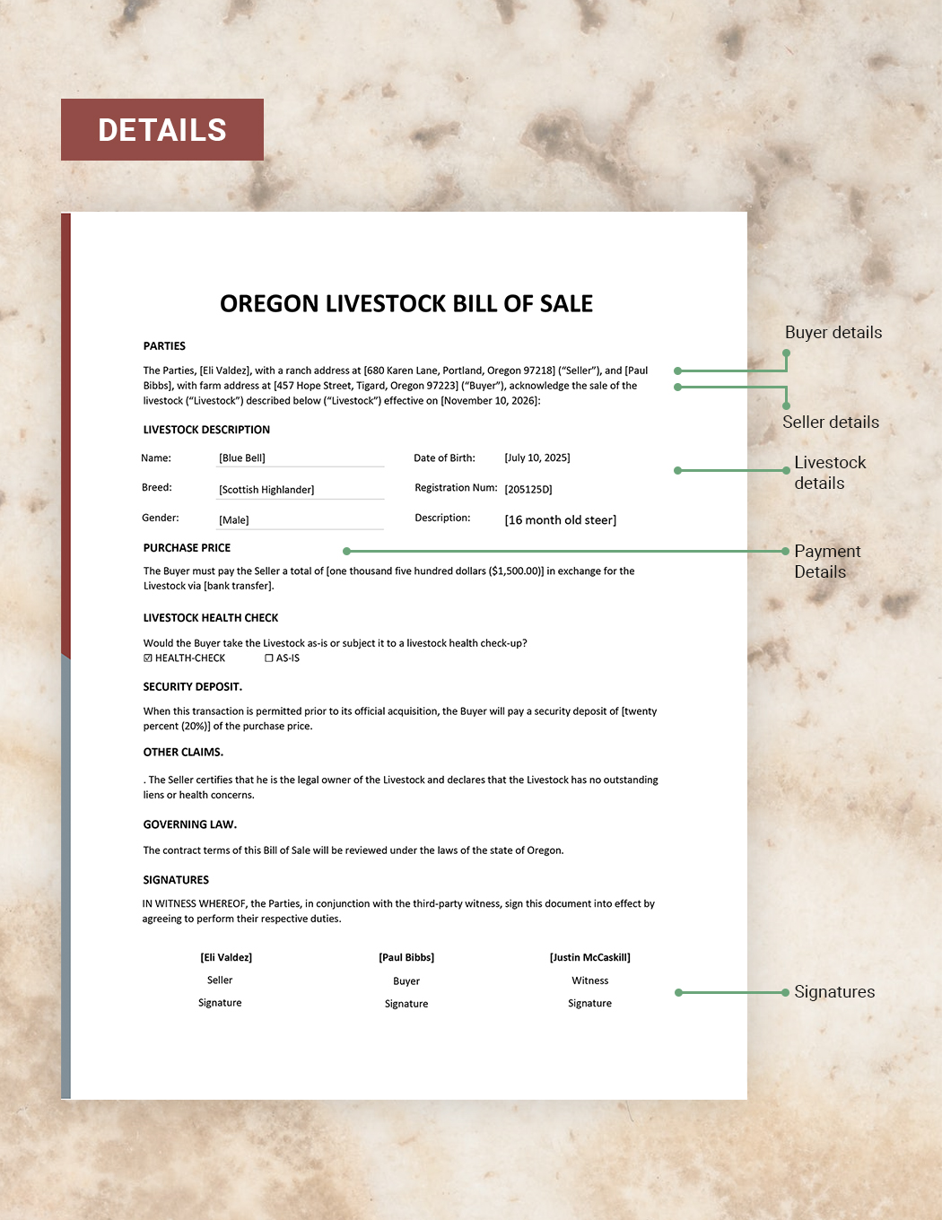 Oregon Livestock Bill of Sale Template